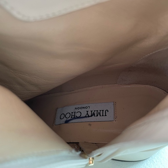 Jimmy Choo Ankle Boots (size 8/8.5) w/ logo detail in cream/bone/white - Picture 9 of 9